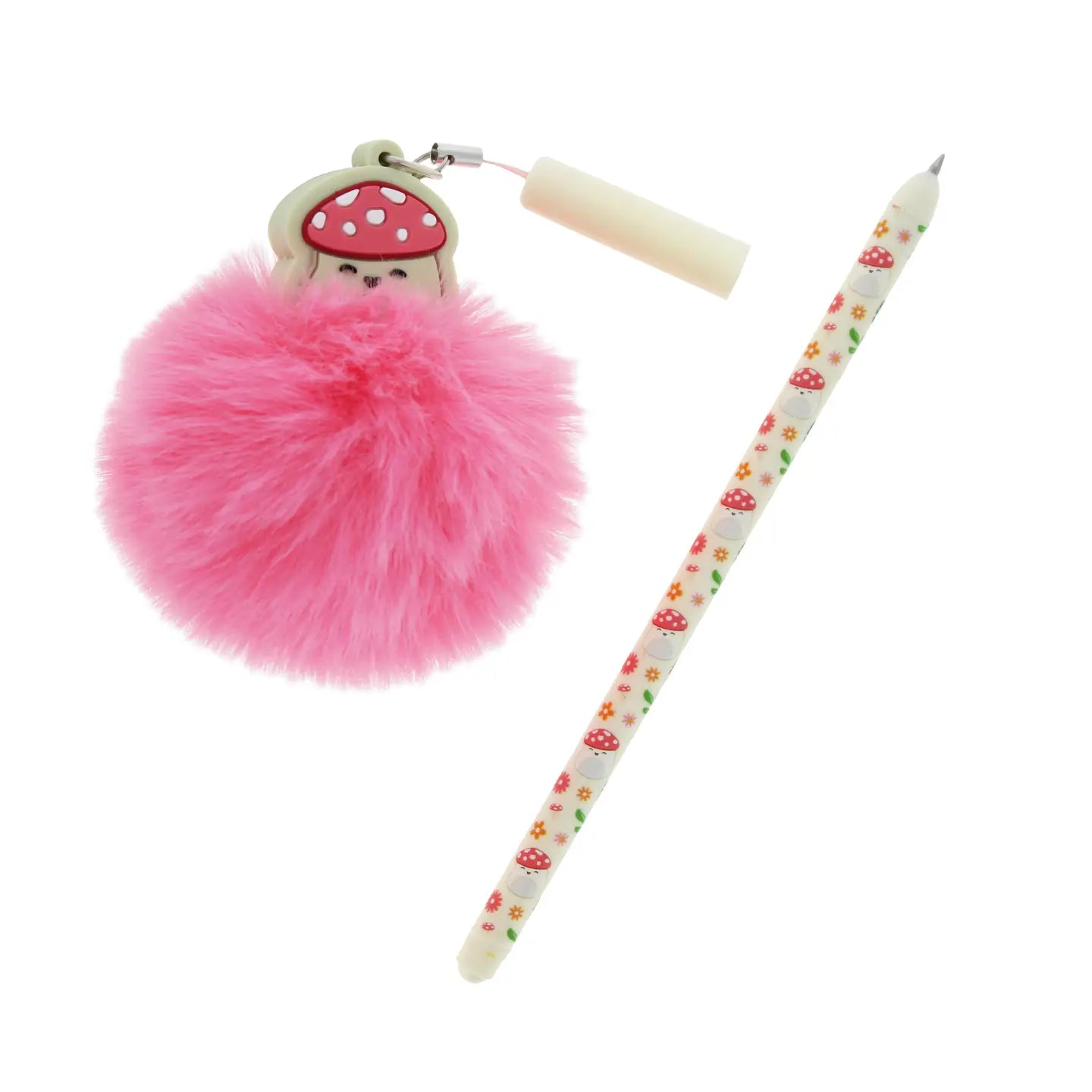 Squishmallows Malcolm the Mushroom Pom Pom Ball Pen - Blue Ink Stationery for Fans