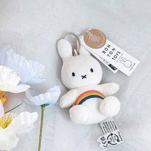Miffy Off White Rainbow Plush Corduroy Keyring 10cm