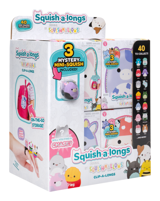 Squishmallows Squish-a-Longs Clip-a-Longs Bag Clip with 3 Mystery Mini Squish Figures (Styles Vary x1 Pack Supplied)