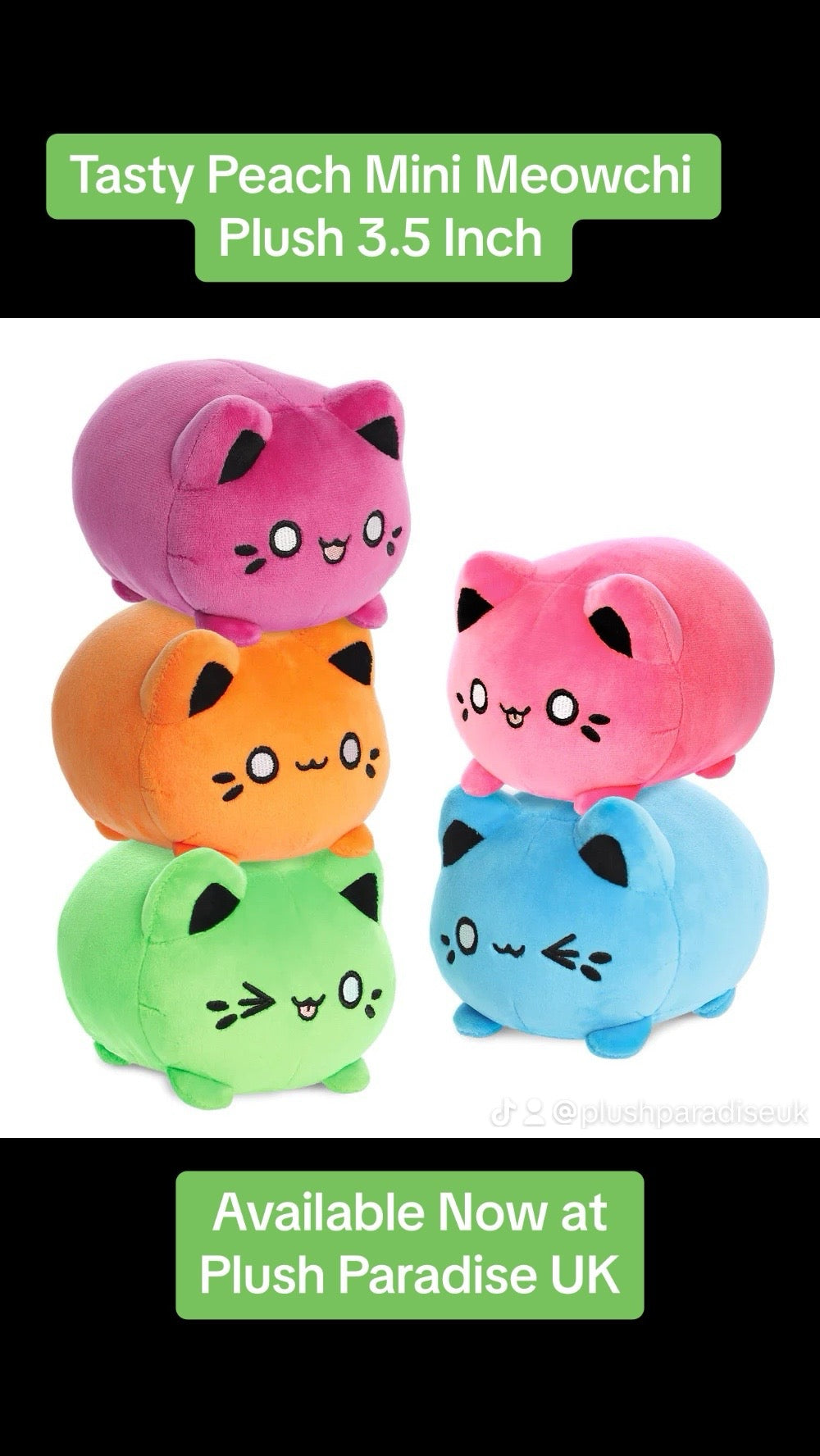 Tasty Peach Electric Blue Meowchi Mini Kawaii Plush Soft Toy 3.5 Inch (x1 supplied)
