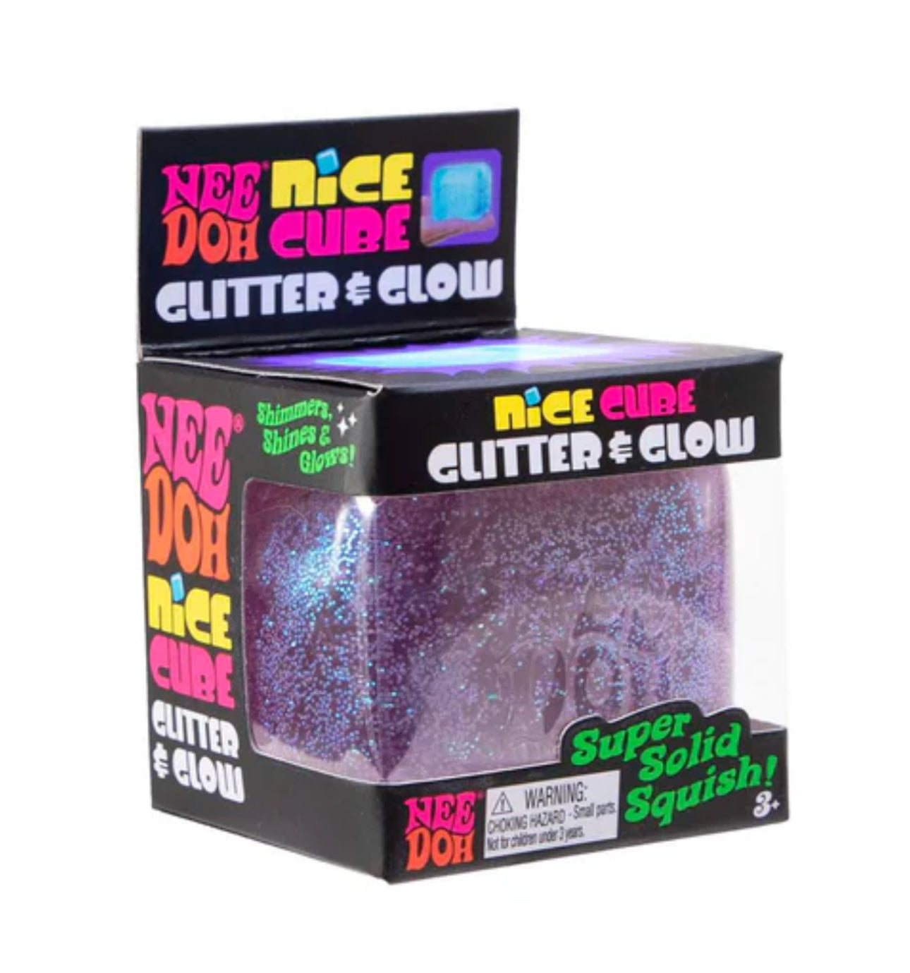 NeeDoh Glitter and Glow Nice Cube Sensory Fidget Toy Approx 2.25 Inch (x1 Supplied)