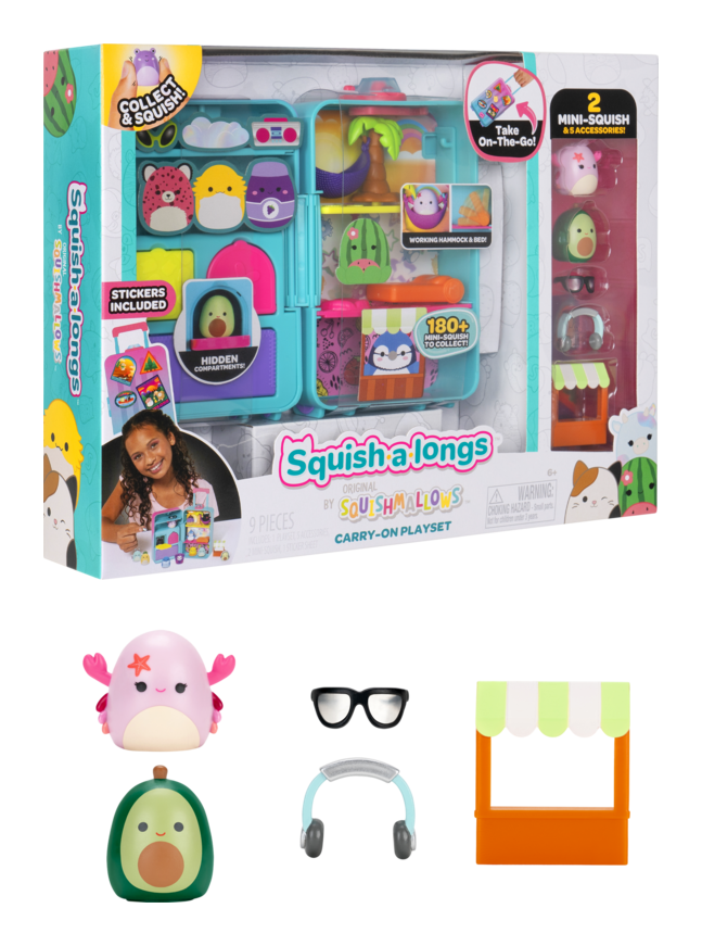 Original Squishmallows Squish-a-Longs Carry-On Luggage Playset