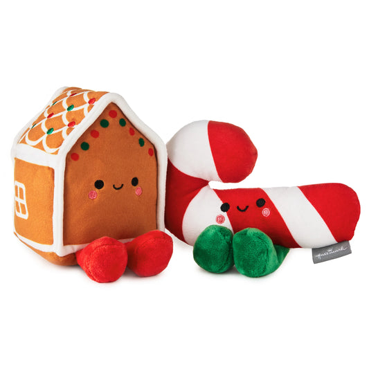Hallmark Better Together Gingerbread House and Candy Cane Magnetic Christmas Plush Soft Toy Pair