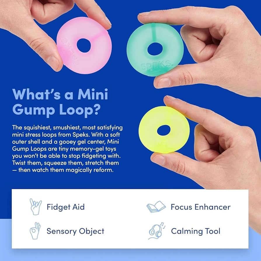 SPEKS Gump Loop Mini Multi Colour Packs - The Memory Gel Stress Ring Fidget Toy (6 Pack)