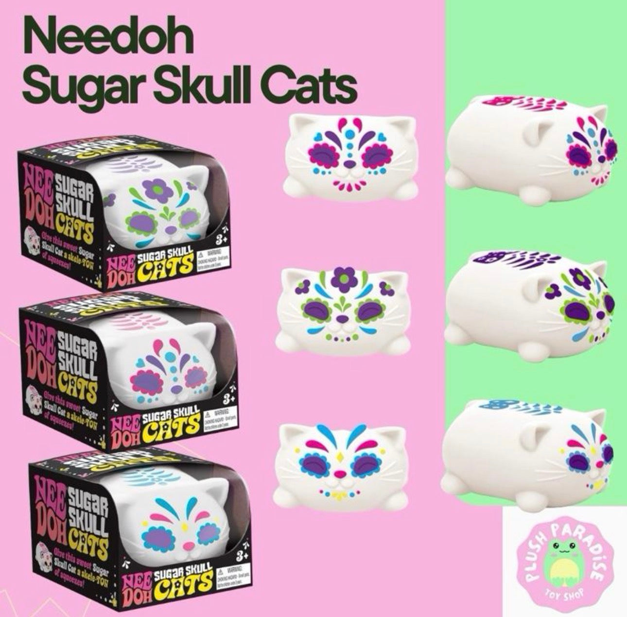 Needoh Sugar Skull Cats Sensory Fidget Toy (x1 Supplied)