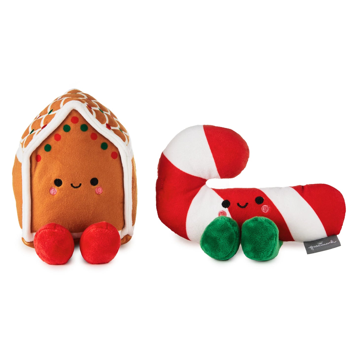 Hallmark Better Together Gingerbread House and Candy Cane Magnetic Christmas Plush Soft Toy Pair