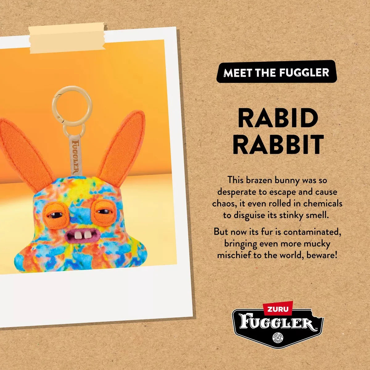 Fuggler Rabid Rabbit Keyring Bag Charm Funny Ugly Monster Plush Soft Toy Approx 5 Inch Series 6 (x1 Supplied)