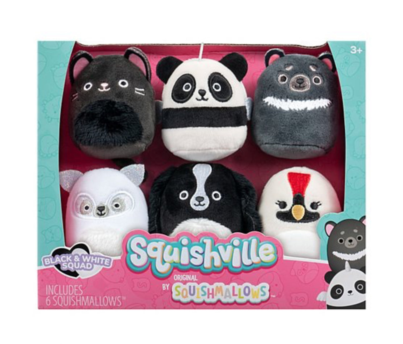 Squishville Squishmallows Black and White Squad 6 Pack 2 Inch Mini Plush Soft Toys