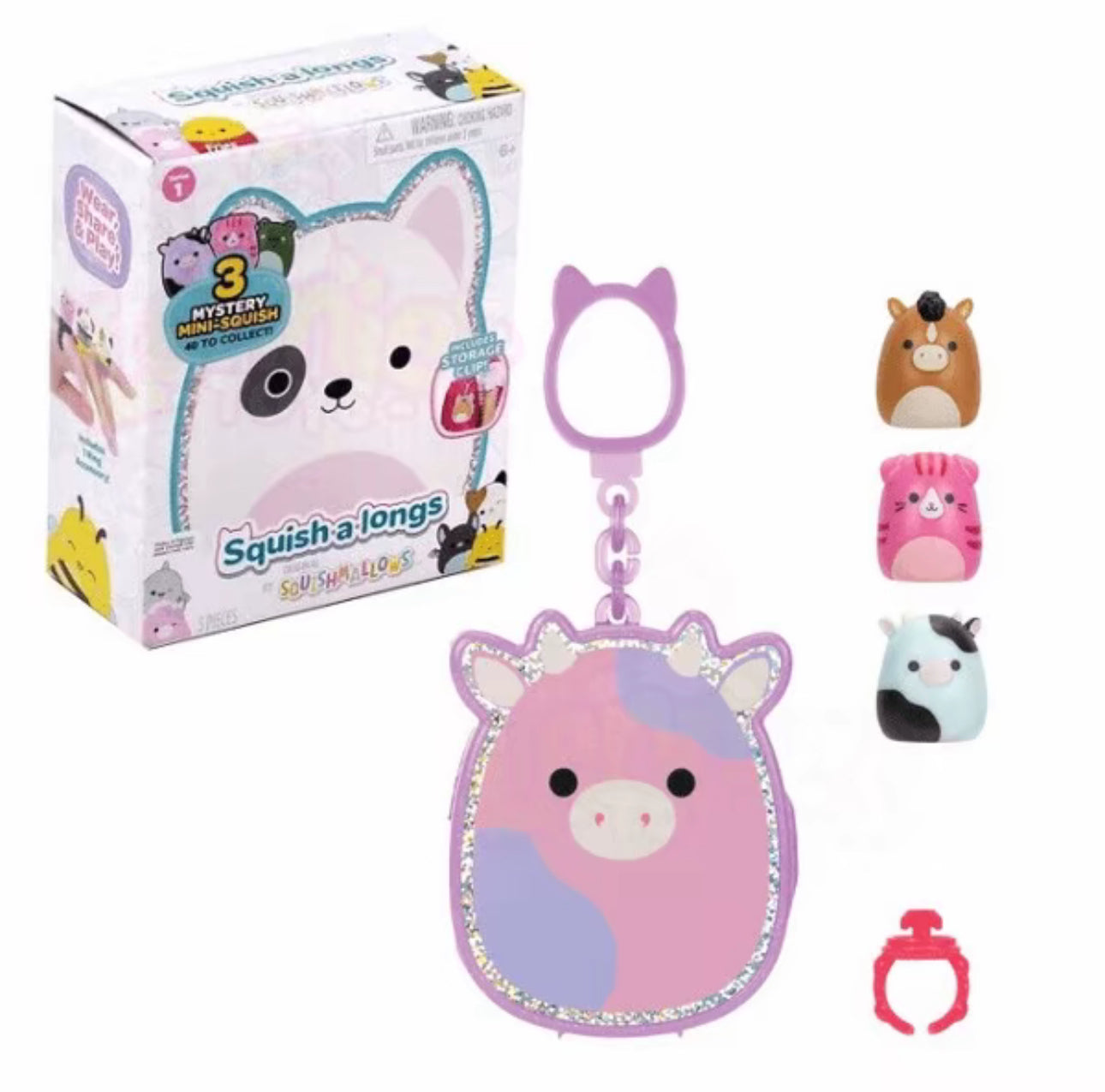 Squishmallows Squish-a-Longs Clip-a-Longs Bag Clip with 3 Mystery Mini Squish Figures (Styles Vary x1 Pack Supplied)