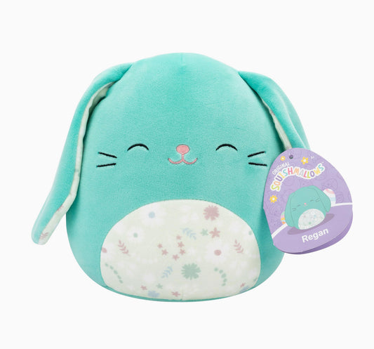 Squishmallows Regan the Turquoise Bunny with Closed Eyes and Floral Belly 7.5 Inch Easter Soft Toy