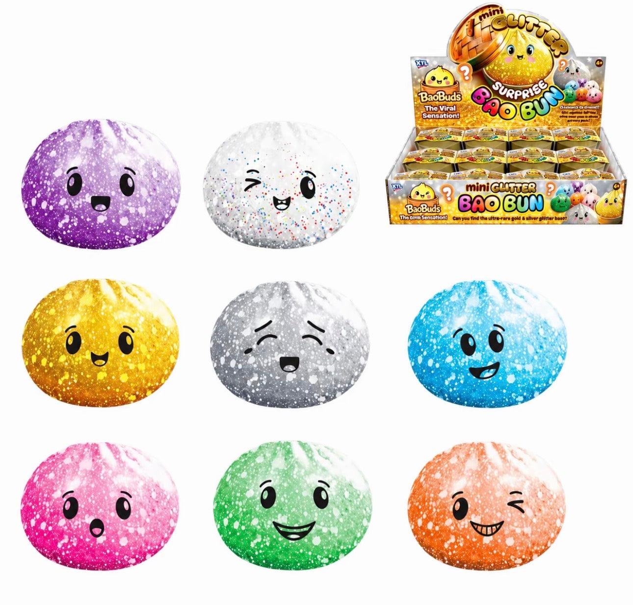 KTL Mini Glitter Maltose Surprise Bao Buns in Dumpling Case Squishy Fidget Toy 5cm | Pack of 12 | Age 6+