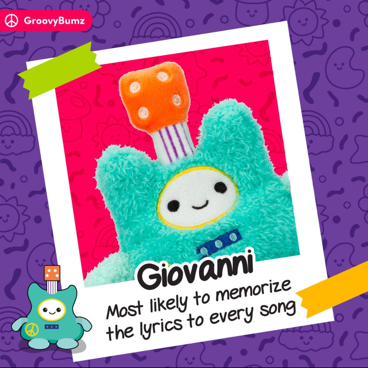 BumBumz Groovy Bumz Giovanni the Guitar 4.5 Inch Plush Toy