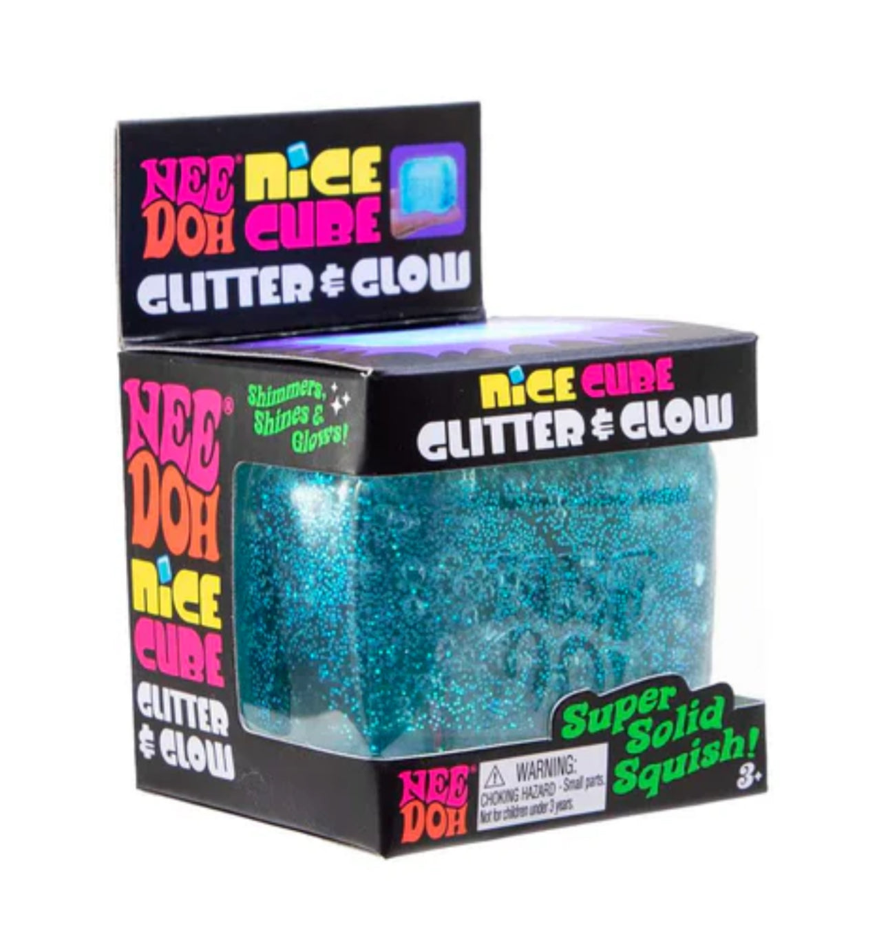 NeeDoh Glitter and Glow Nice Cube Sensory Fidget Toy Approx 2.25 Inch (x1 Supplied)
