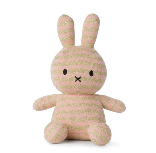 Miffy Organic Cotton Pink and Gold Stripe 23cm Plush Soft Toy